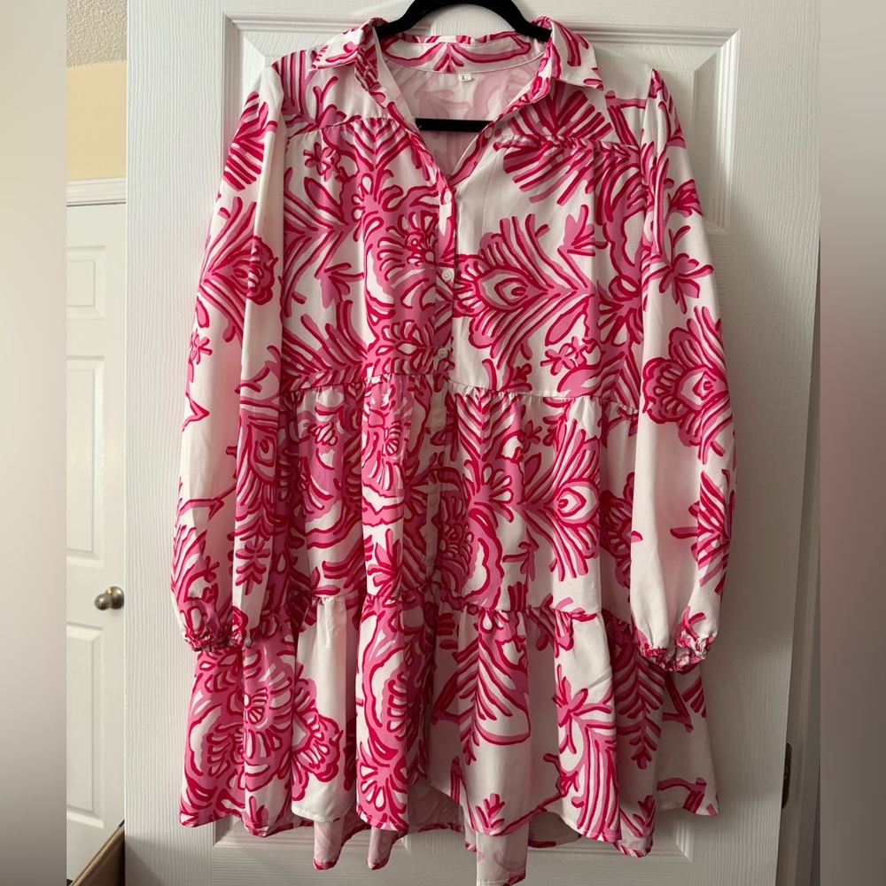 Pink and White Print Floral Dress